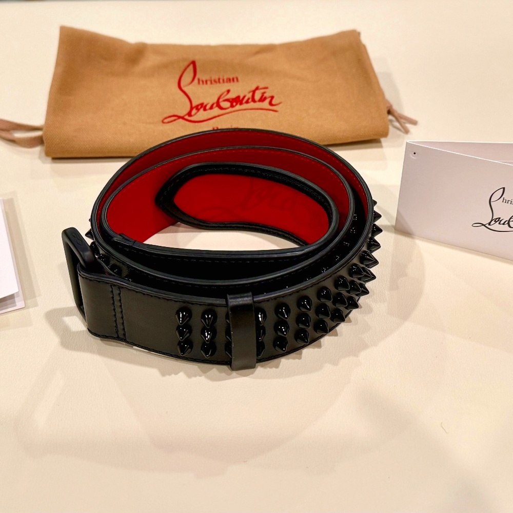 Christian Louboutin Loubi Spike Belt Black Leather Size EUR 85 cm / US 34 inches